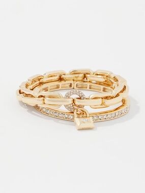WHBM Padlock + Pavé 2-Pack Stretch Bracelets Gold Tone NWOT